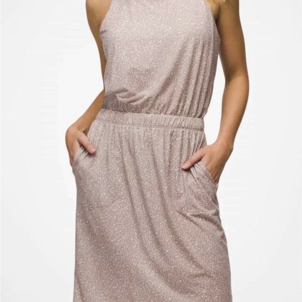 prAna Kamen Cross Back Dress Willow Sharkstooth Pockets Sleeveless Sz M Travel
